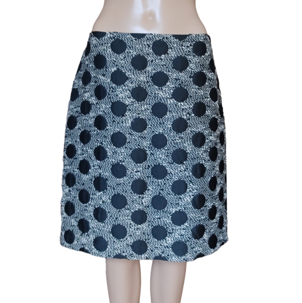 J McLaughlin Womens Polkadot Pencil Skirt Knee Length Cream And Black Size 8